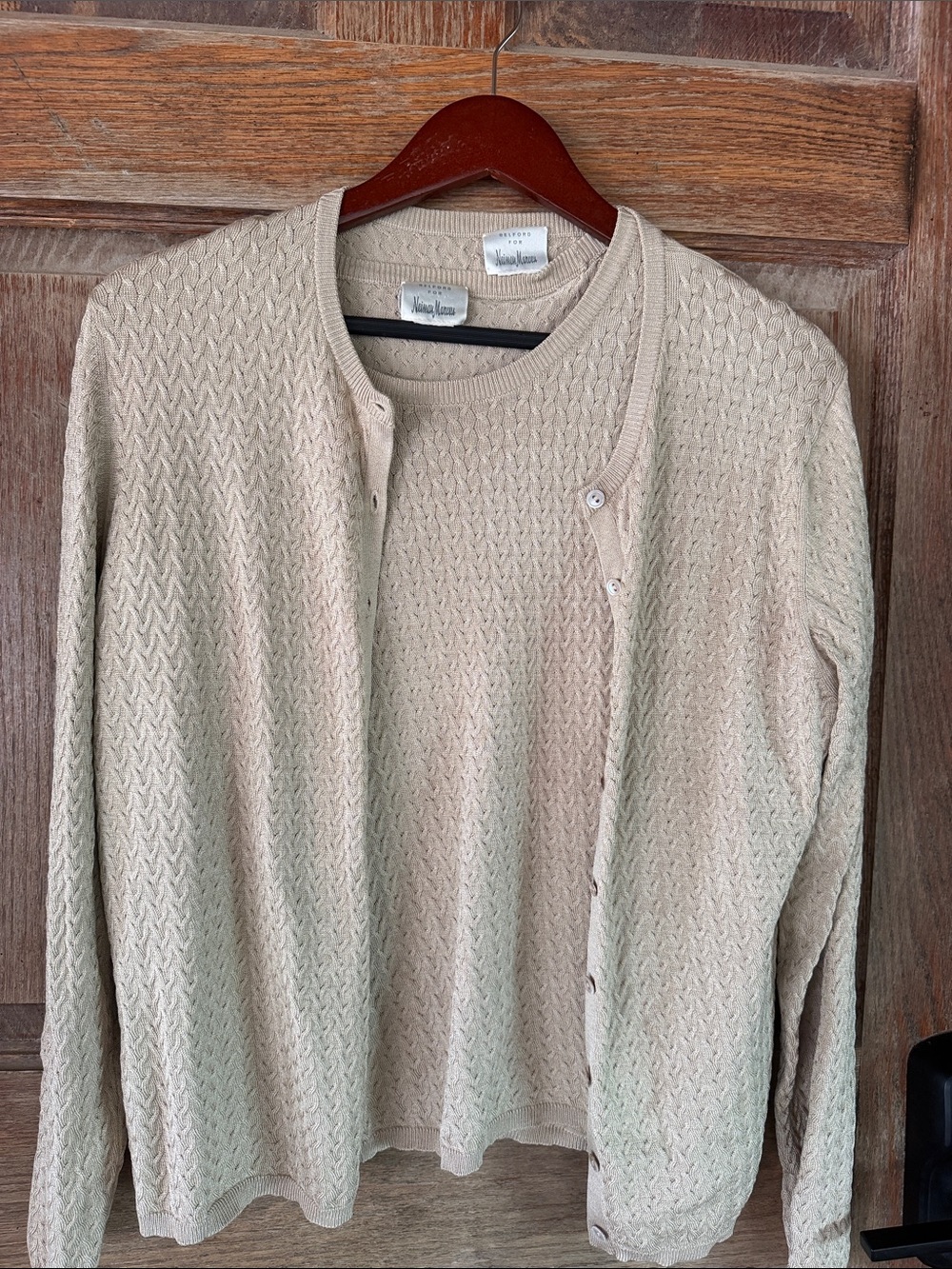 Neiman Marcus Cream Knit Cardigan and Shell Set